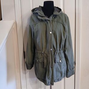 Y2K style army green military utility jacket hood XL similar ASO Bella Swan
